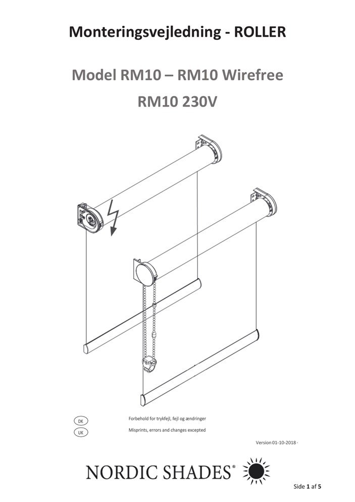 NS - Monteringsvejledning - RM10 - RM10 Wirefree - RM10 230V